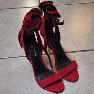 Kendall & Kylie Red Suede Heels with Floral Accent